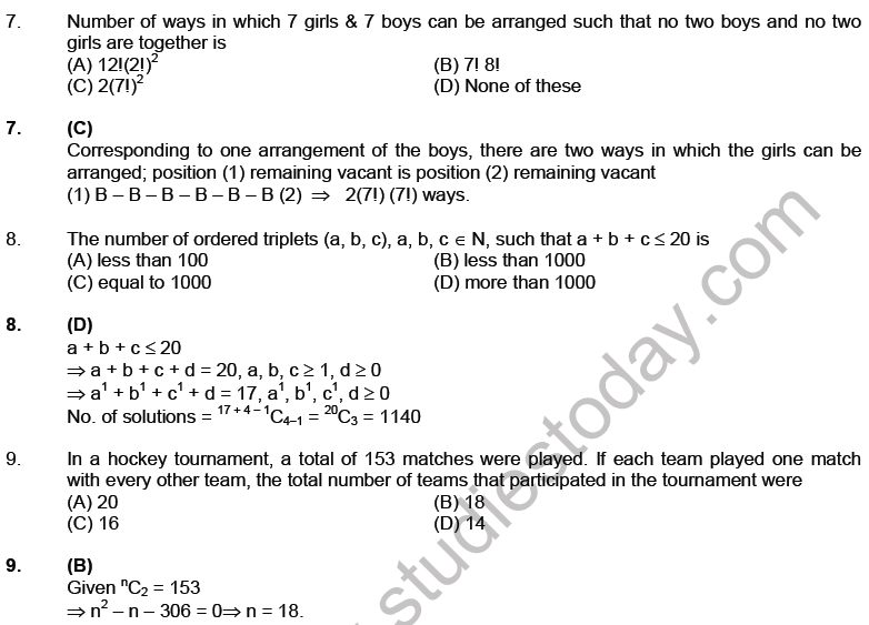 Jee Mathematics Permutation And Combination Mcqs Set A Multiple Choice